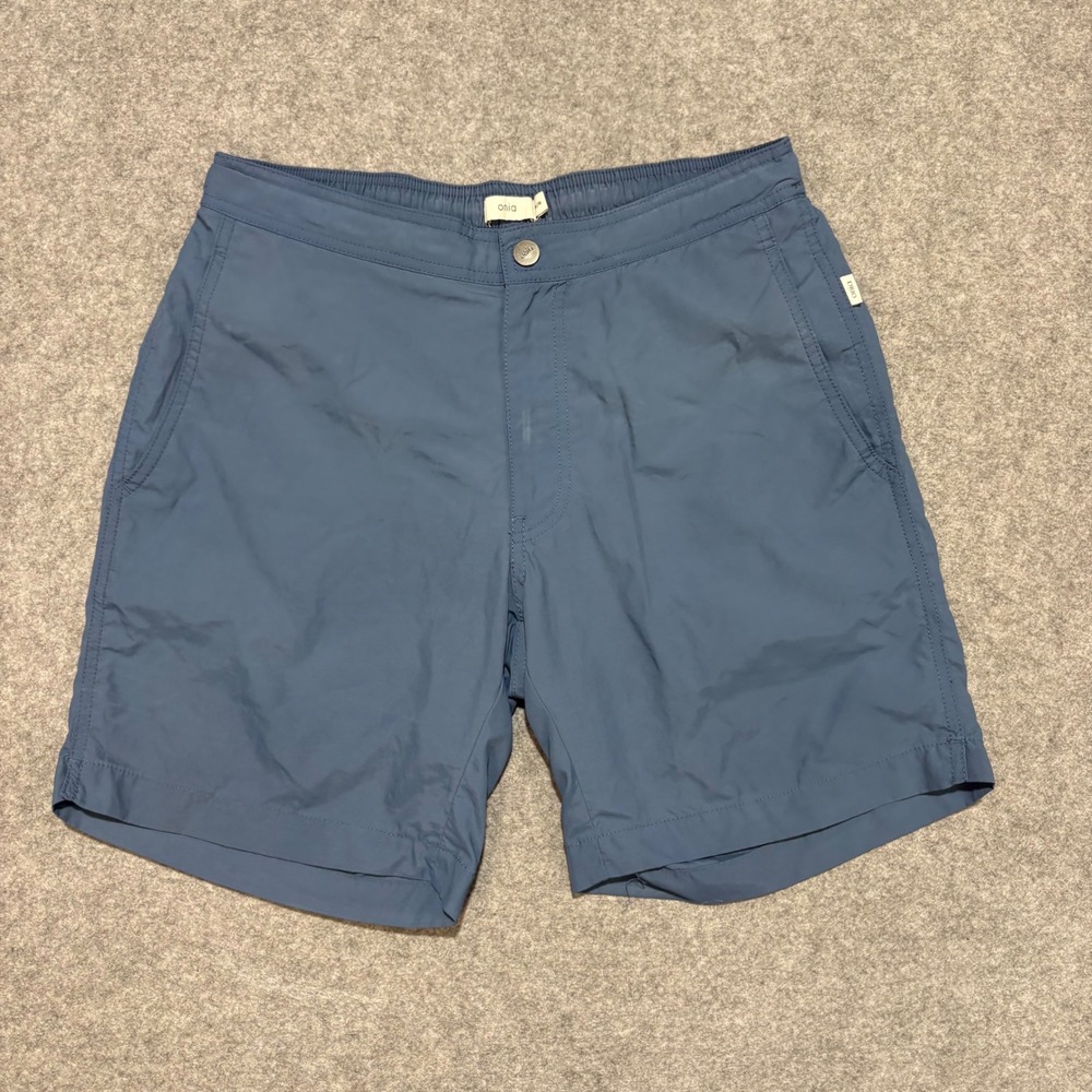 Onia Charles 7 Inch Swim Trunks Mens Medium Blue Elastic Back Board Shorts